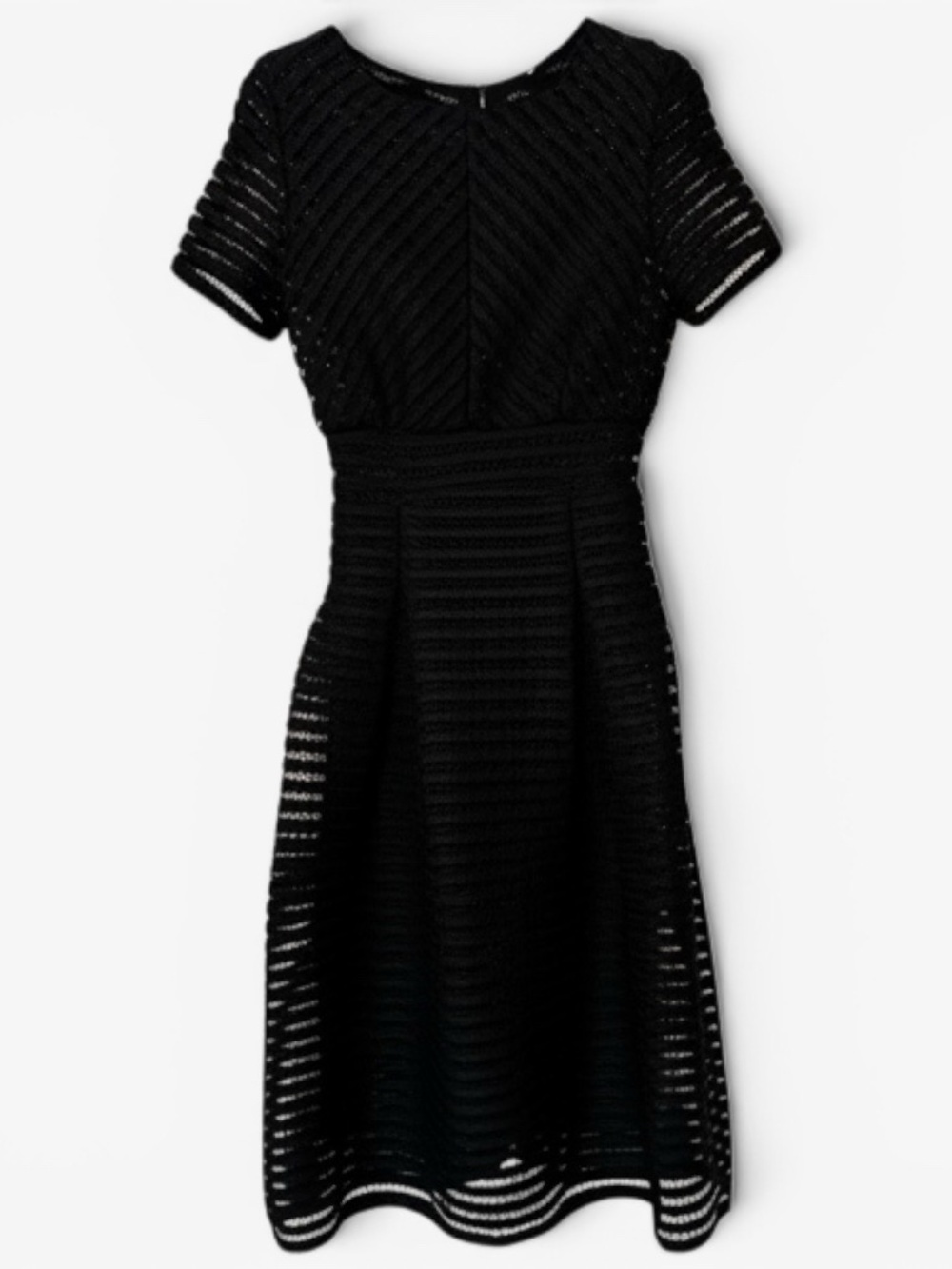 Elegant Black Lace Full-Skirted Prom Midi Dress Size M